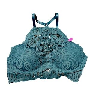 Victorias Secret PINK High Neck Lace Push Up Bra Size Medium Green